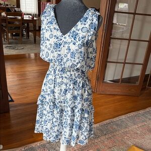Blue Floral Sleeveless Dress